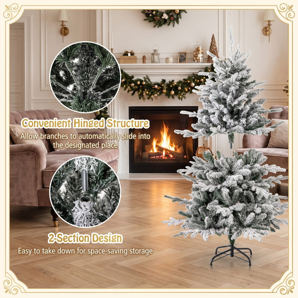Airfind 4.5 Feet Flocked Christmas Tree with 8 Lighting Modes and Multi-Color LED Lights-4.5 ft, Green and White