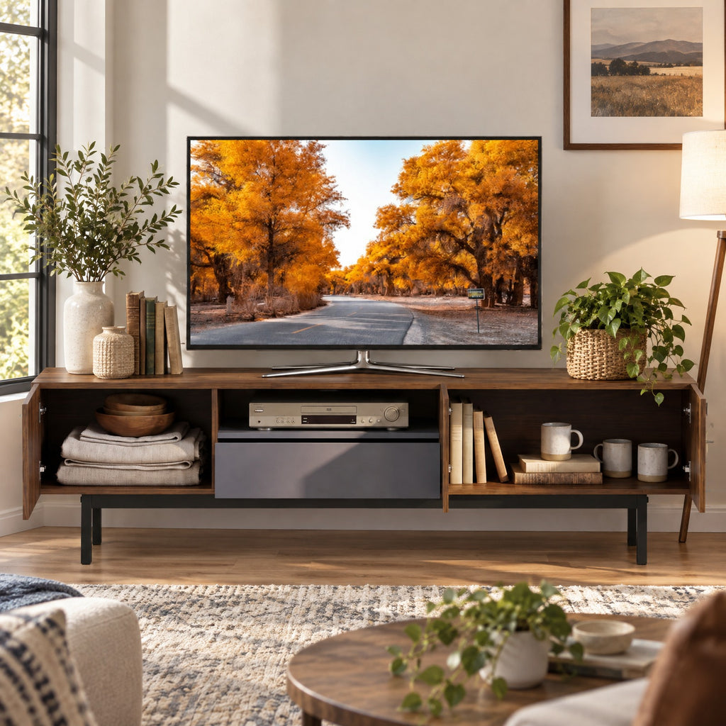 Airfind Modern Mid Century TV Cabinetfor TVs up to 82 with Drawer, 200 lbs Capacity, Engineered Wood MDF Metal Frame, 71 x 16.5 x 20 Footprint