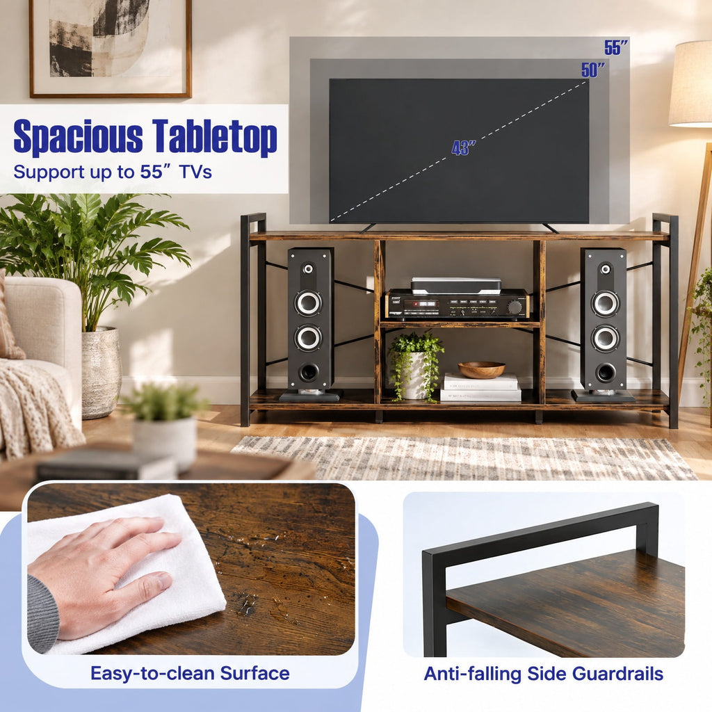 Airfind TV Stand for 55 Inch TVs Industrial Entertainment Center, 200 lbs Capacity, Engineered Wood Metal Frame, 47 x 14 x 24 Footprint, Brown