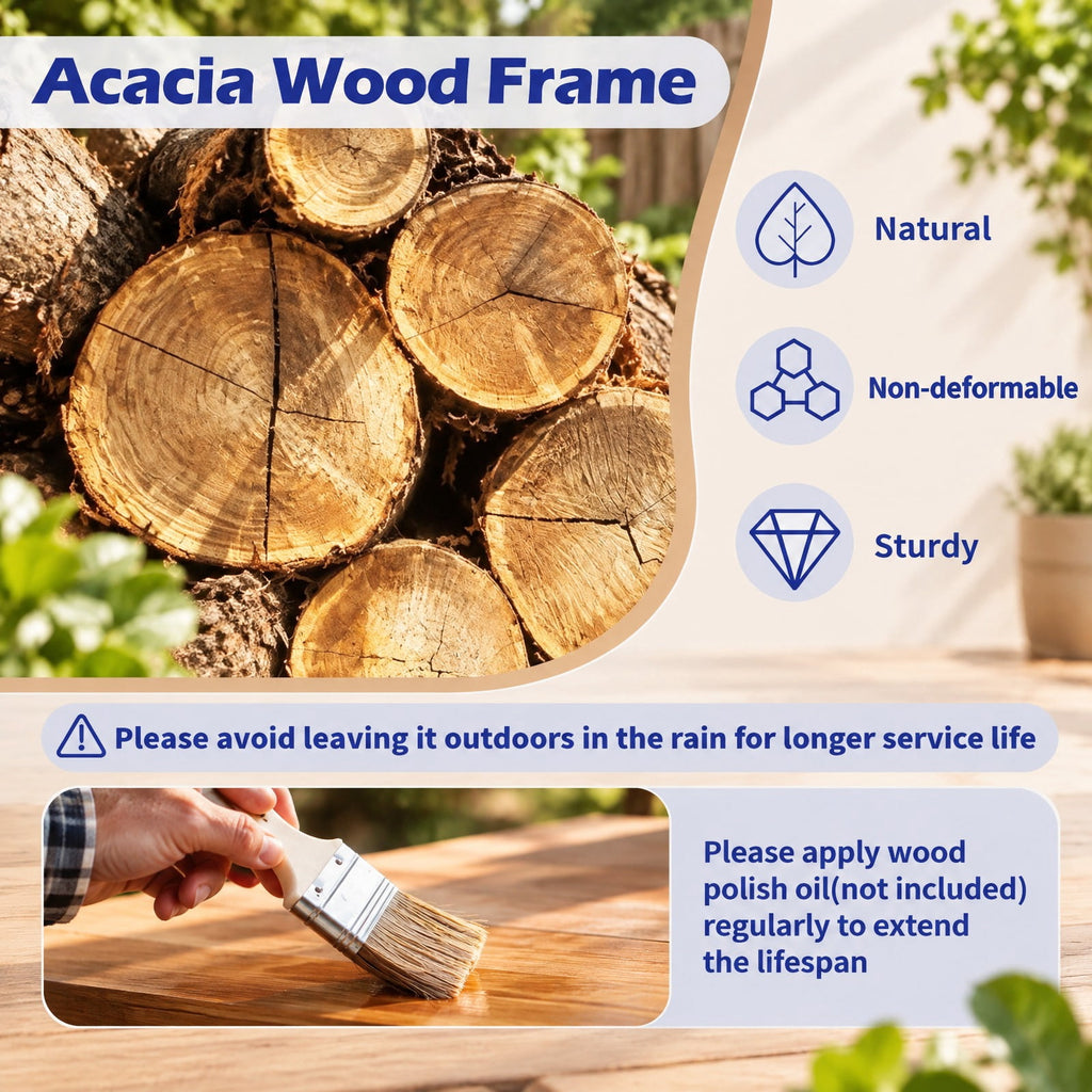 Airfind 2 Pieces Patio Dining Chairs Outdoor Acacia Wood Chairs with Removable Padded Cushion, Acacia Wood Sponge Non-woven Fabric Frame, Natural
