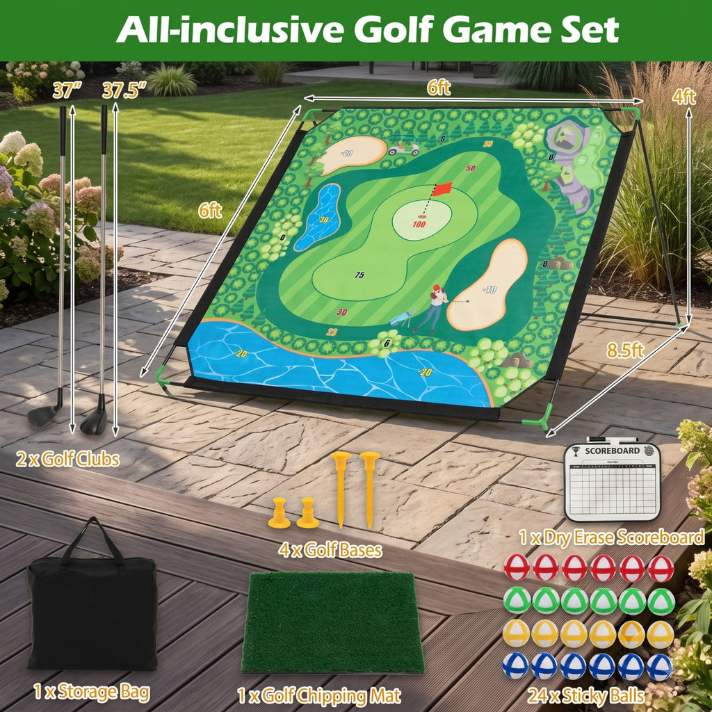 Airfind 71 x 71 Inch Golf Chipping Game Set with 2 Adjustable Clubs Sticky Balls and Storage Bag for Indoor and Outdoor Practice, Multicolor