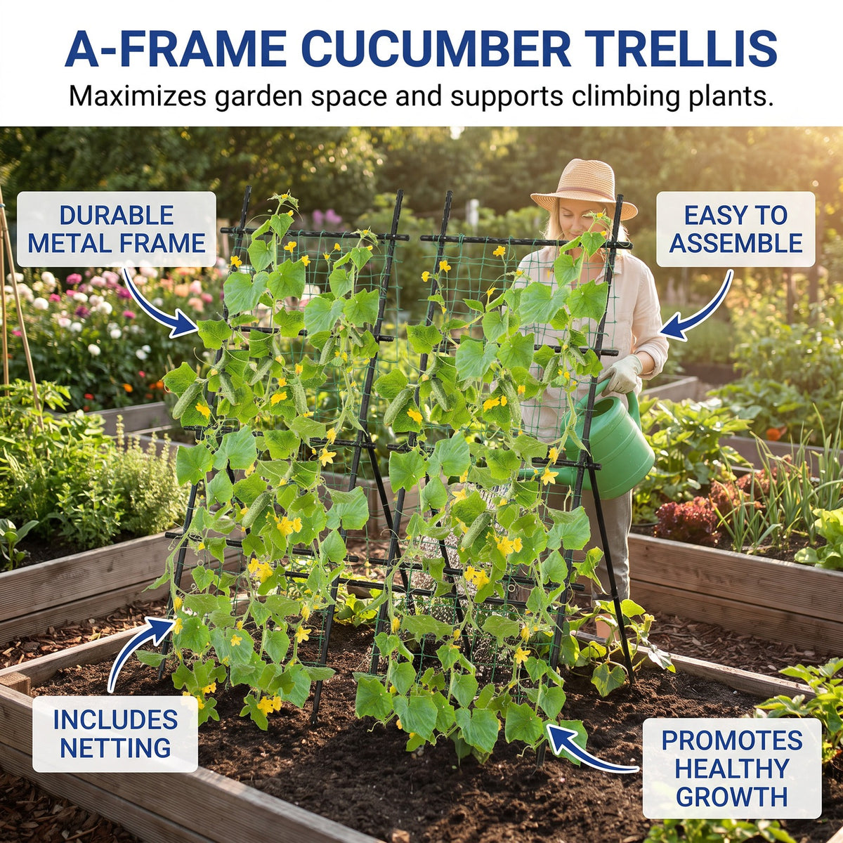 Airfind 74 Inch Tall Garden Trellis for Flower Vine Vegetable Fruit Pea, PE-Coated Metal PP Frame, 31.5 x 36.5 x 75 Footprint, Black