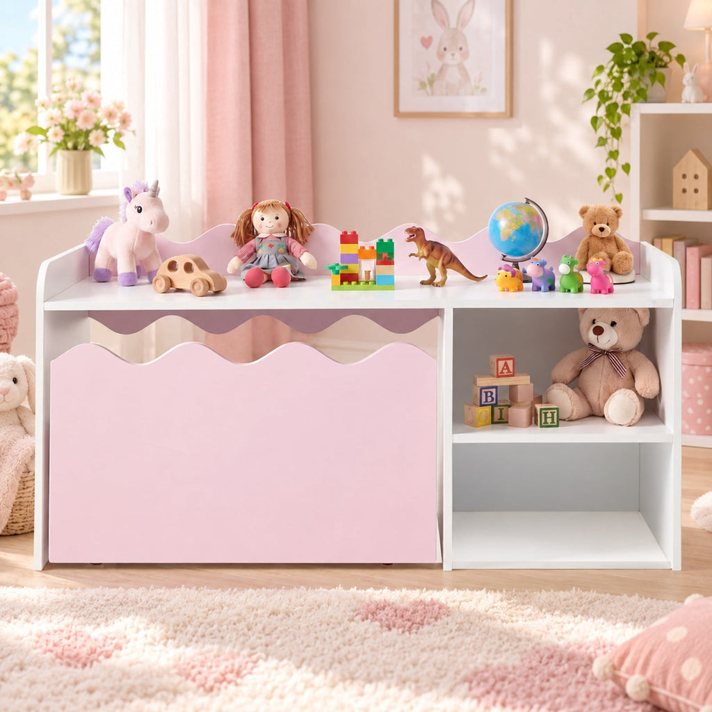Airfind Scalloped Kids Bookshelf and Toy Storage Organizer for Playroom, 77 lbs Capacity, MDF Frame, for 3+ Years Old, 35 Inch x 16 Inch x 18 Inch Footprint