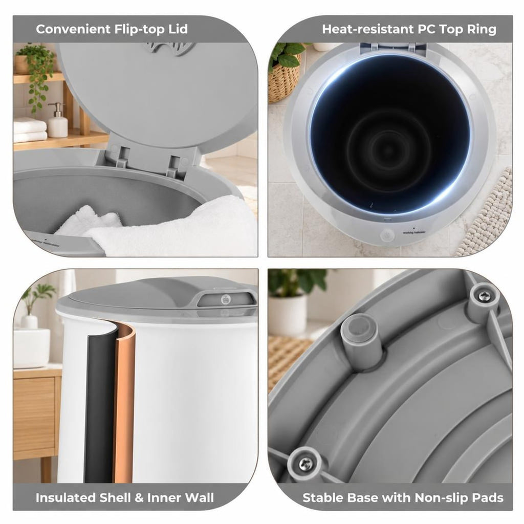 Airfind Towel Warmer Bucket featuring Auto Shut Off for Bathroom, PP Galvanized Sheet PC Frame, 13.5 Inch x 13.5 Inch x 18.5 Inch Footprint, Gray