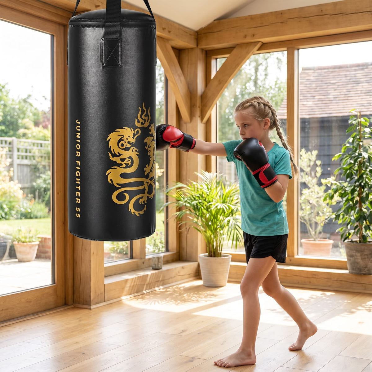 Airfind 2 Foot Kids Hanging Punching Bag Boxing Set with Gloves Skipping Rope and Rucksack for Junior Home Training, Black