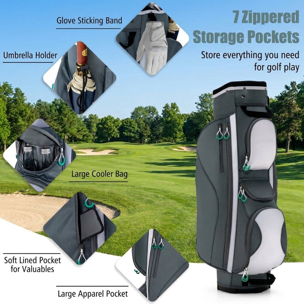 Airfind Ultra-Light 14-Way Cart Bag with Cooler Bag, 7 Pockets and Rain Hood, Gray