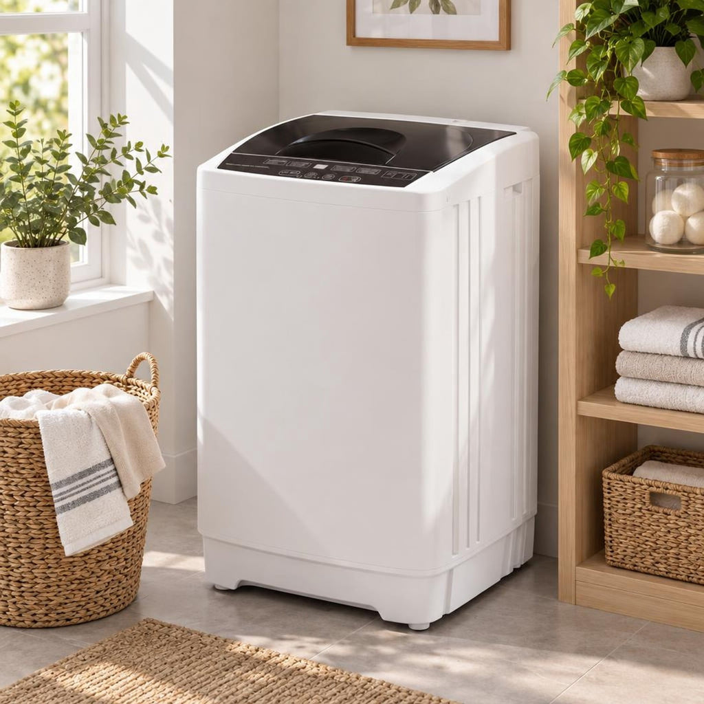 Airfind 9.93 lbs Full Automatic Washing Machine with 8 Preset Programs, Stainless Steel PP Frame, White