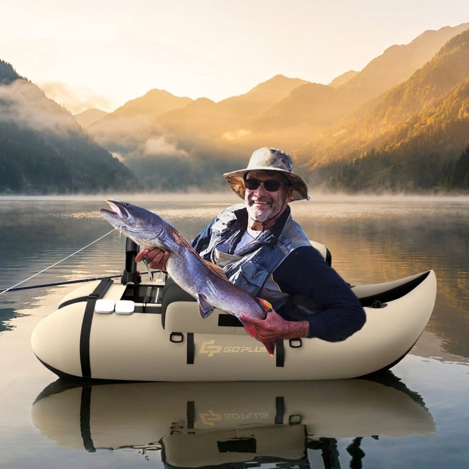 Airfind Inflatable Float Tube for Fly Fishing with Storage Pockets, Beige