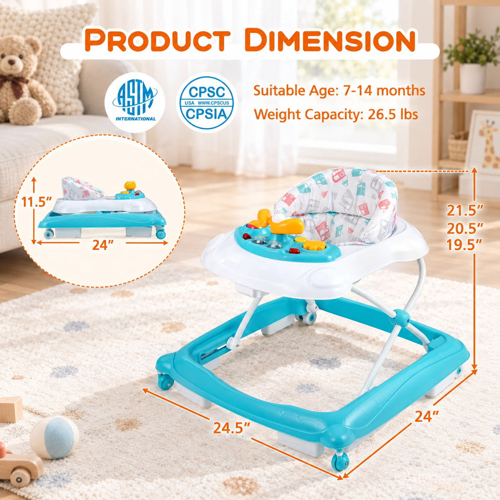 Airfind Foldable Baby Walker with 3 Adjustable Heights and Padded Seat, 26.5 lbs Capacity, PP Frame, for 7-14 months, Green