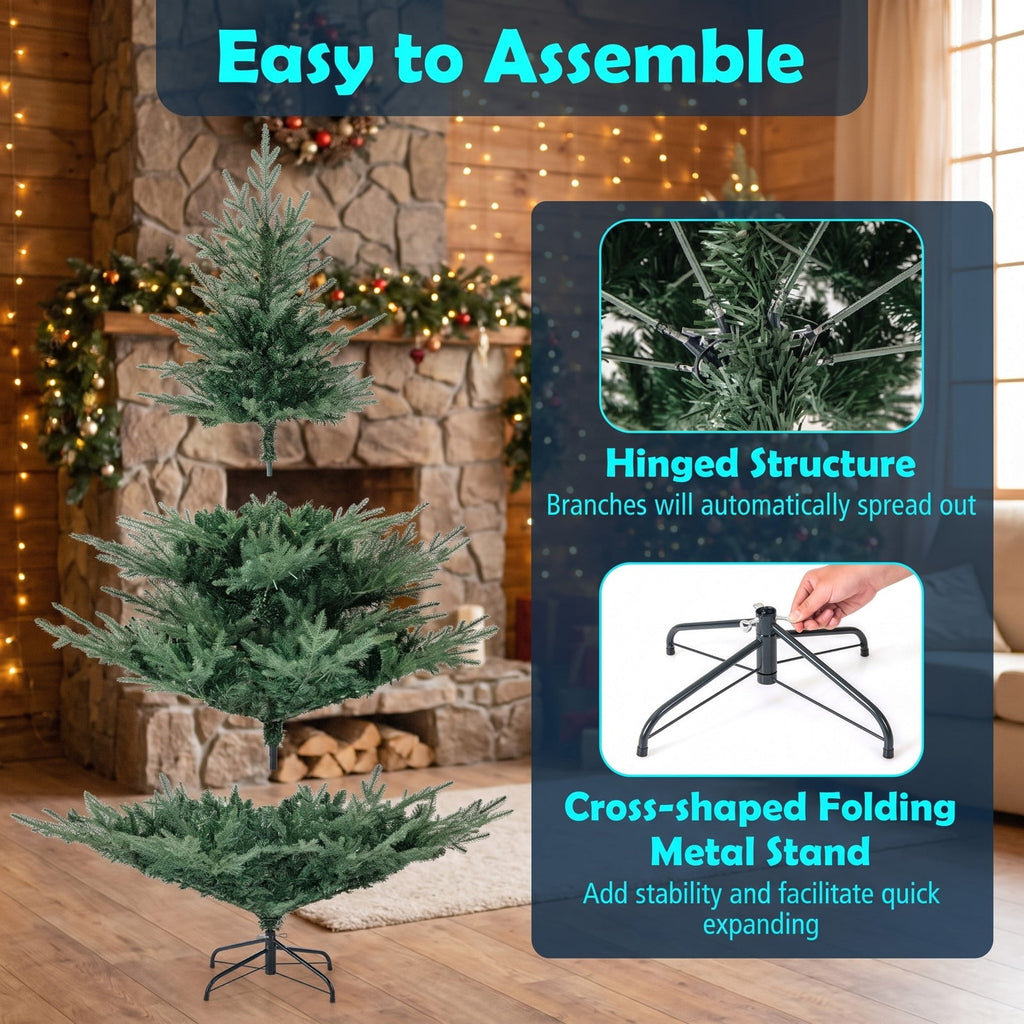 Airfind Artificial Christmas Tree with Branch Tips and Warm White LED Lights-6 Feet, White, Folding metal stand with protective foot pads