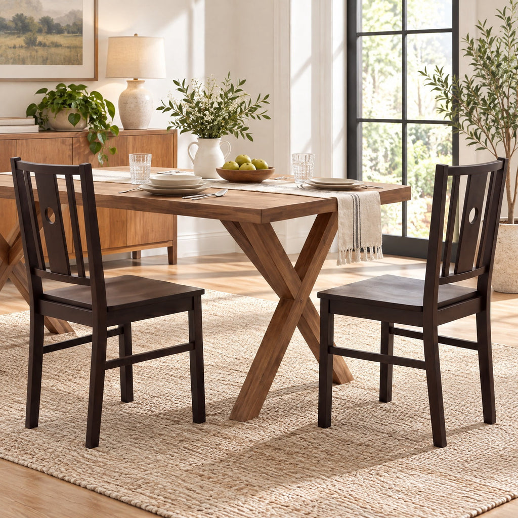 Airfind Set of 2 Solid Rubber Wood Kitchen Chairs featuring Slatted Curved Backrest, Chair 330 lbs Total Capacity, Rubber Wood MDF Frame, Coffee
