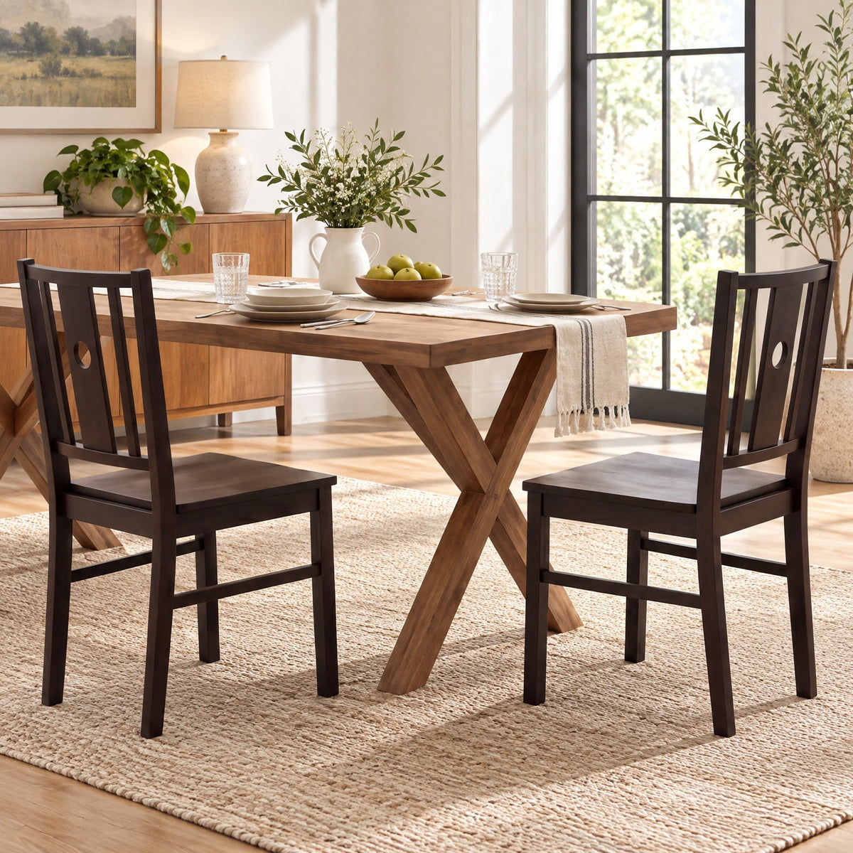 Airfind Set of 2 Solid Rubber Wood Kitchen Chairs featuring Slatted Curved Backrest, Chair 330 lbs Total Capacity, Rubber Wood MDF Frame, Coffee