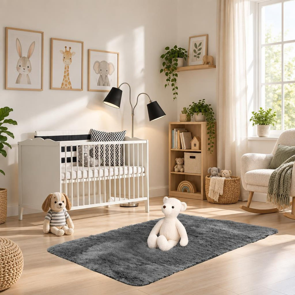 Airfind 4x6 Feet Modern Soft Shag Rug with Non-slip Grip Dots, Polyester Sponge, 4 FT X 6 FT for Convenient Everyday Use, Gray