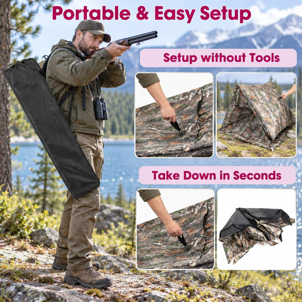 Airfind 2, 3 Person Hunting Blind Portable Pop Up Ground Tent with Carry Bag and Storage Pocket, Setup without tools and take down in seconds
