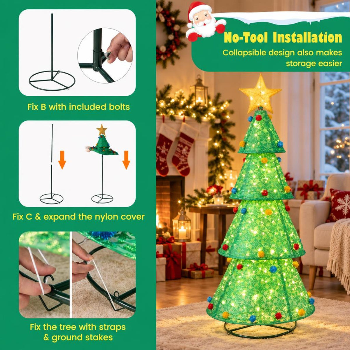 Airfind Pop-Up Christmas Tree with 200 Warm White LED Lights for Indoors Outdoors, Nylon Metal Tree Height: 6.5 ft Tree Width: 2.7 ft Frame, White