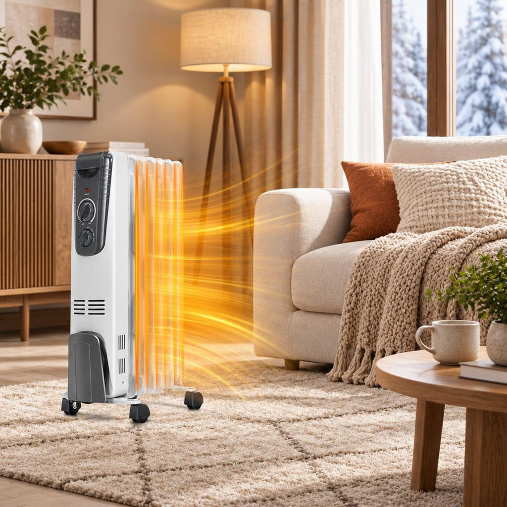Airfind 1500W Electric Space Heater with Adjustable Thermostat, White, Size 14in x 6in x 23in (L x W x H), Fins width 6in