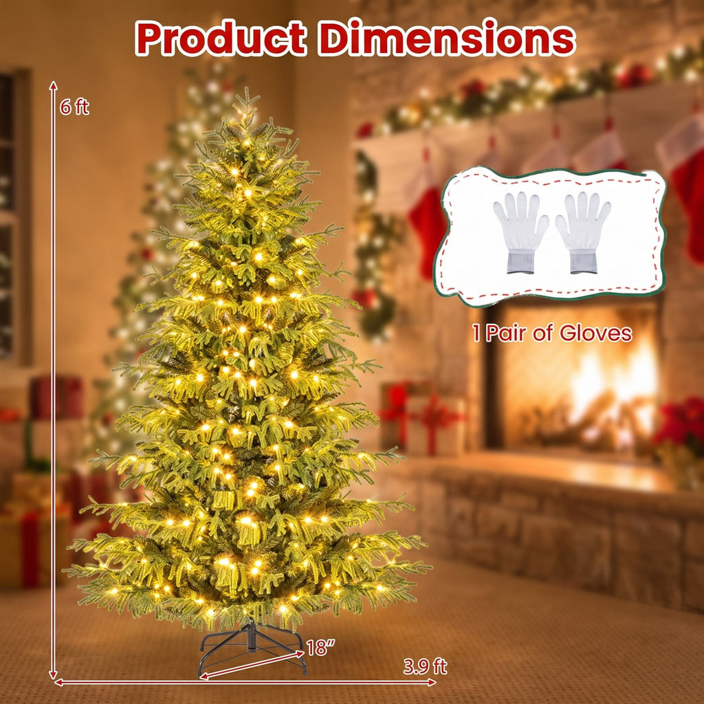 Airfind Artificial Christmas Tree with LED Lights and PVC Mixed Branch Tips-6, TPE PVC Metal Tree Height 6/7/8 ft Tree Width 3.9/4.3/4.7 ft Frame