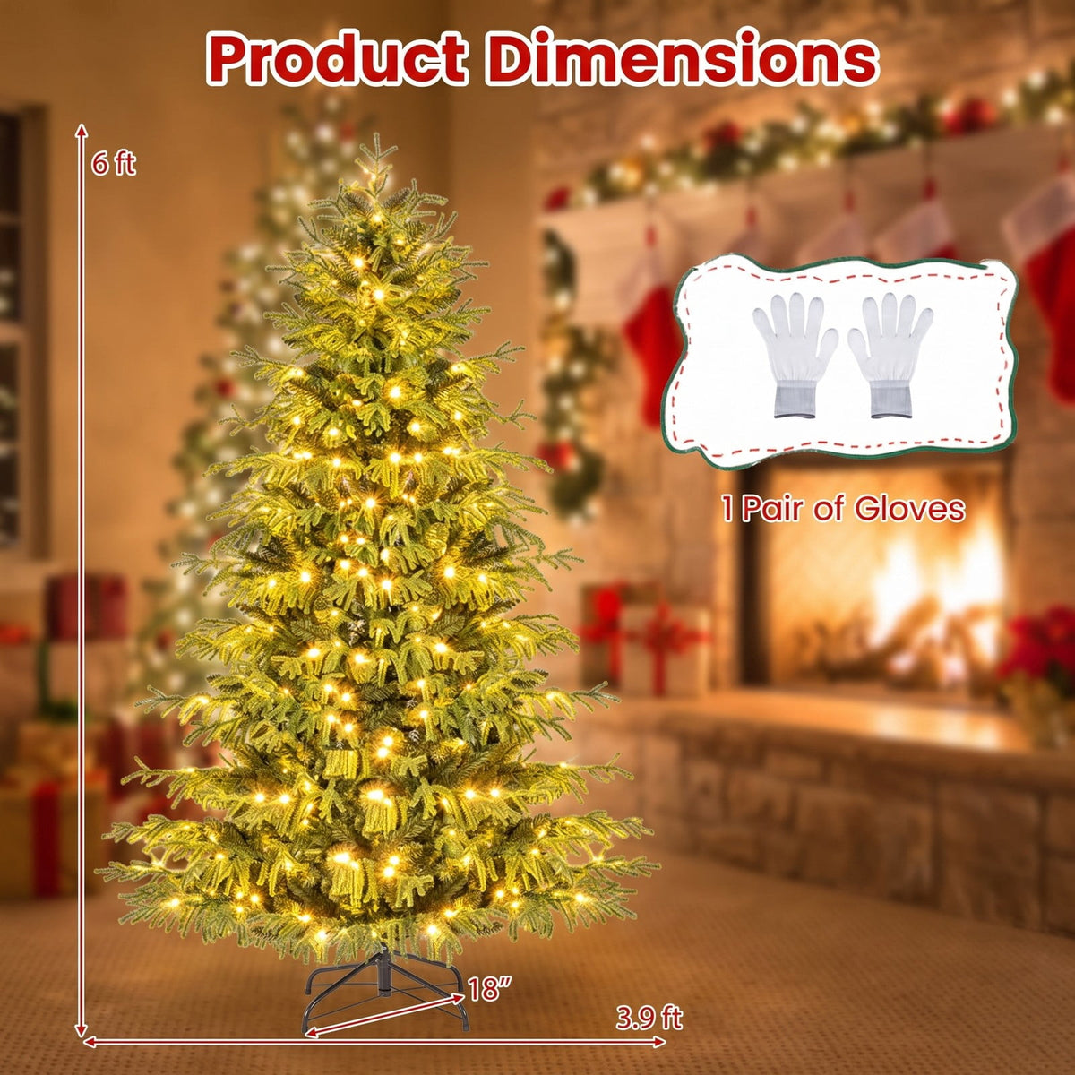 Airfind Artificial Christmas Tree with LED Lights and PVC Mixed Branch Tips-6, TPE PVC Metal Tree Height 6/7/8 ft Tree Width 3.9/4.3/4.7 ft Frame