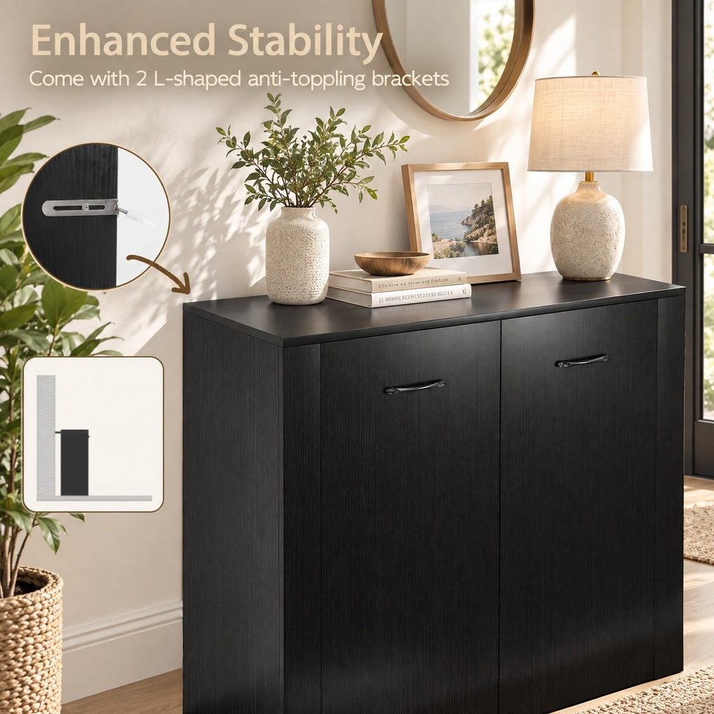 Airfind 38 Inch Buffet Modern Sideboard Cabinet with Storage, 88 lbs Capacity, Engineered Wood Frame, 38 Inch x 15.5 Inch x 32.5 Inch Footprint, Black