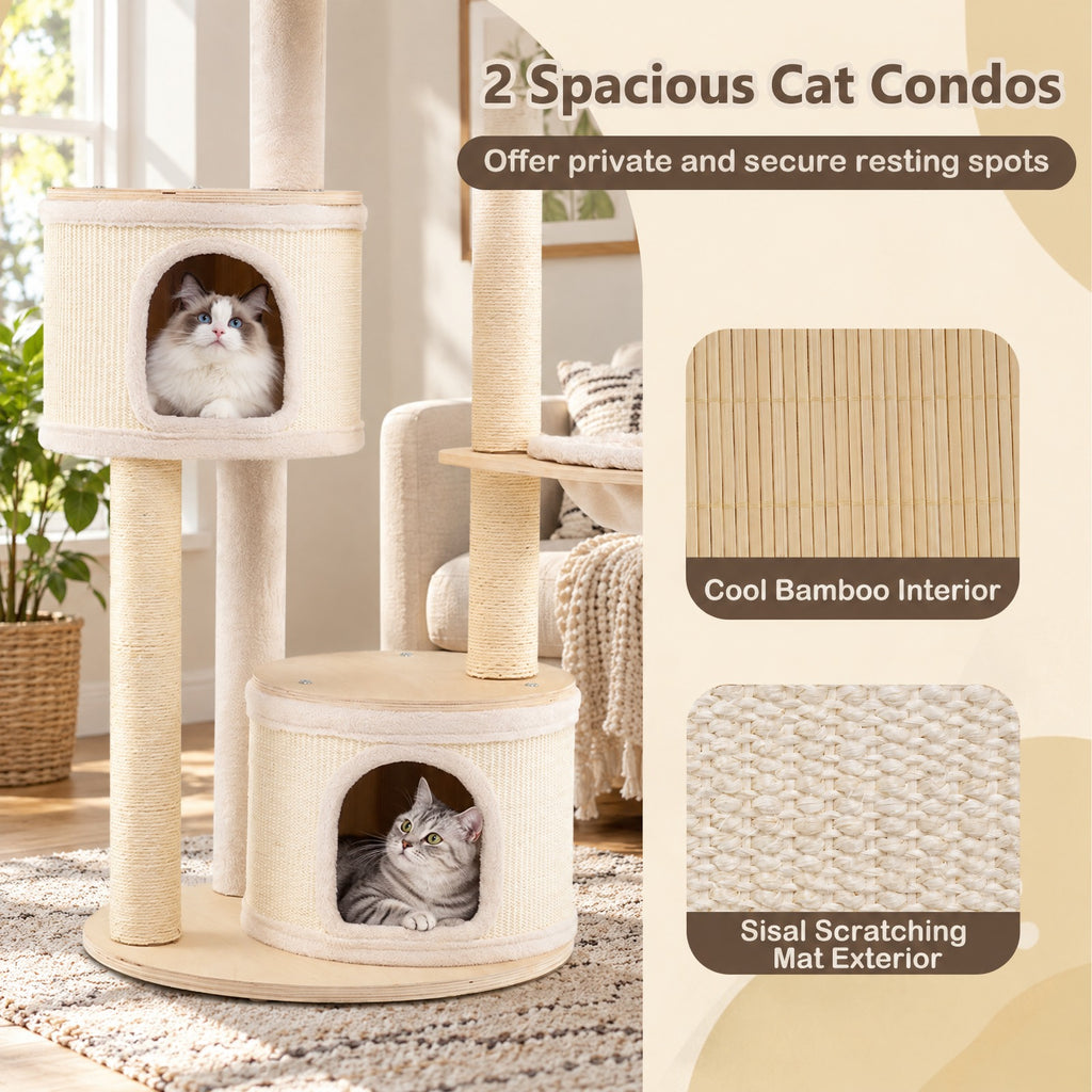 Airfind Wooden Kitten Tower with Sisal Scratching Posts and 2 Condos, 33 lbs Capacity, Plywood Sisal Plush Sponge Bamboo Engineered Board MDF Frame