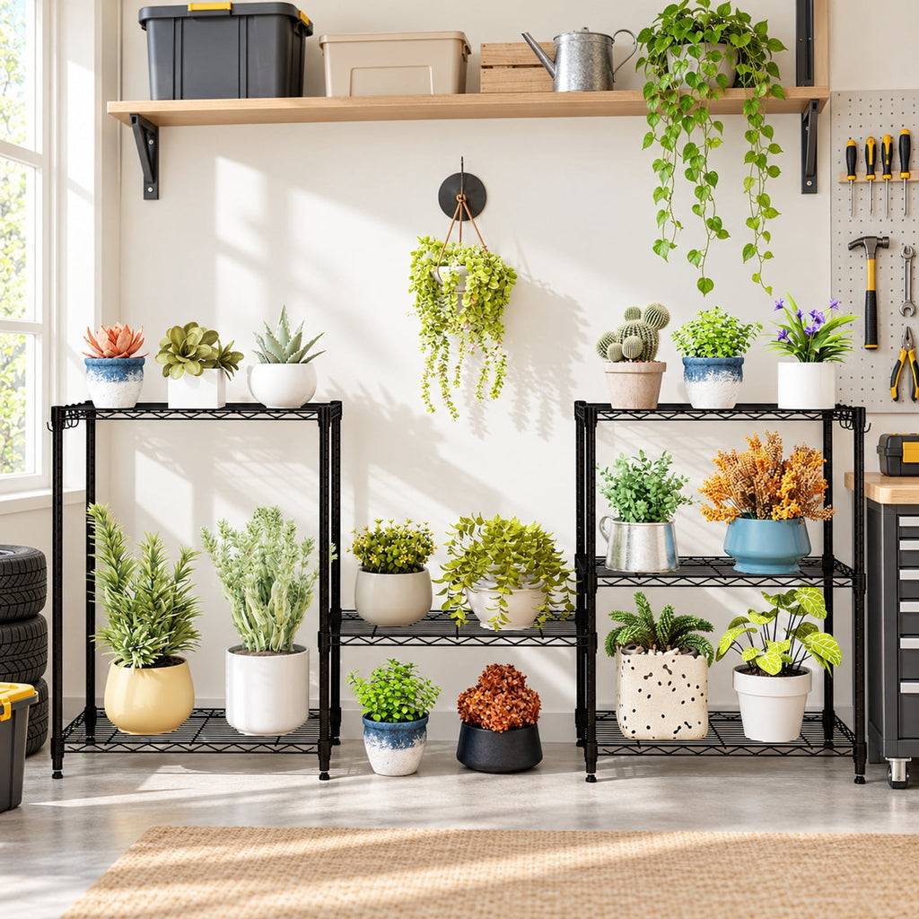 Airfind 3-Tier Metal Storage Shelving Unit Set of 2 with V-Shaped Wire Rack, 450 lbs Capacity, Metal Frame, Black