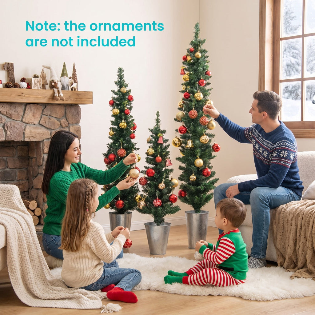 Airfind Set of 3 Potted Artificial Christmas Tree with Silver Metal Buckets, PVC Metal Tree Height 3/4/5 ft Tree Width 1 ft Frame, Silver