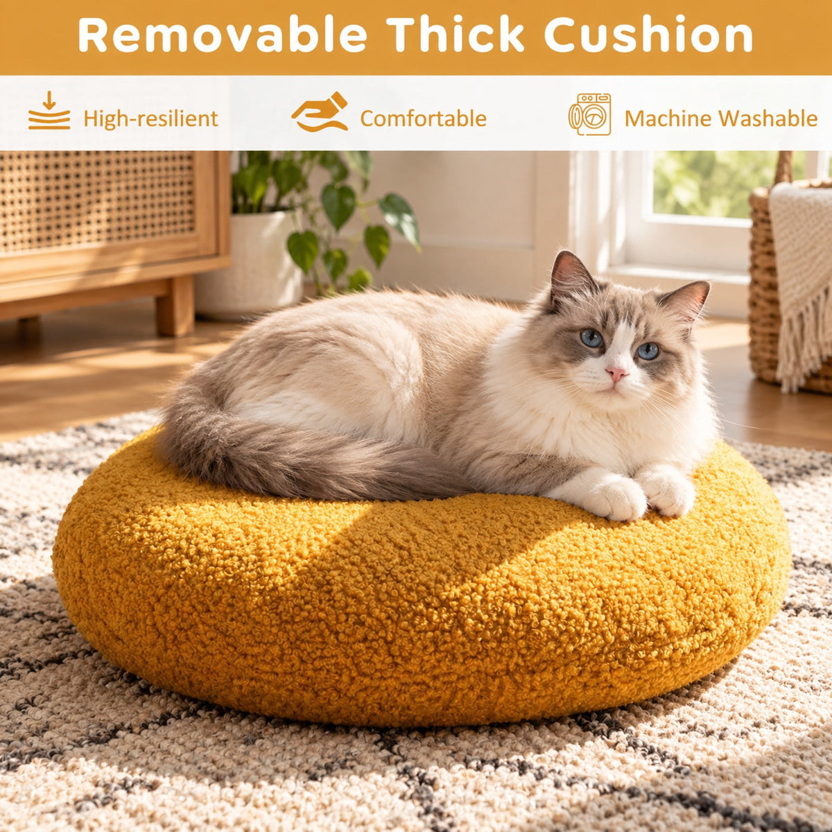 Airfind Hamburger Cat Nest with Chicken Drumstick Toy and Removable Cushion for Indoor Cats, 155 lbs Capacity, Yellow