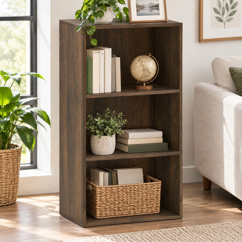 Airfind Bookcase, 3 Open Shelf, Modern Storage Display Cabinet, 55 lbs Capacity, Engineered Wood MDF Frame, 16.5 Inch x 11.5 Inch x 31.5 Inch Footprint, Walnut