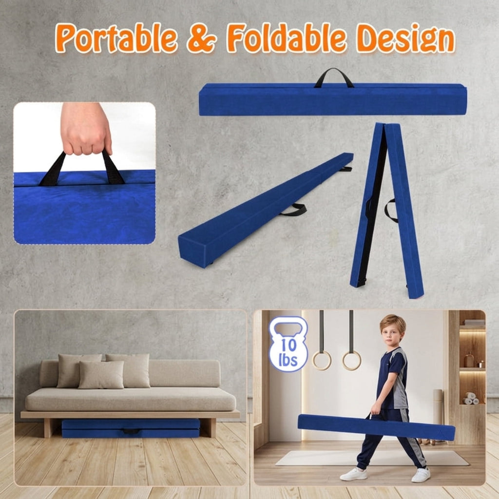Airfind Folding Balance Beam with Solid Wood Base and Anti Slip Bottom for Kids Gymnastics Practice and Home Training, Blue