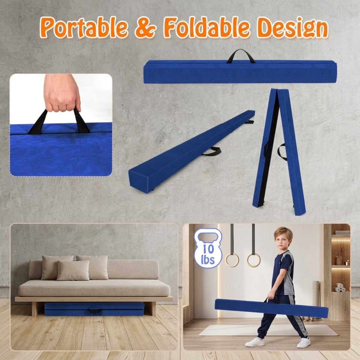 Airfind Folding Balance Beam with Solid Wood Base and Anti Slip Bottom for Kids Gymnastics Practice and Home Training, Blue