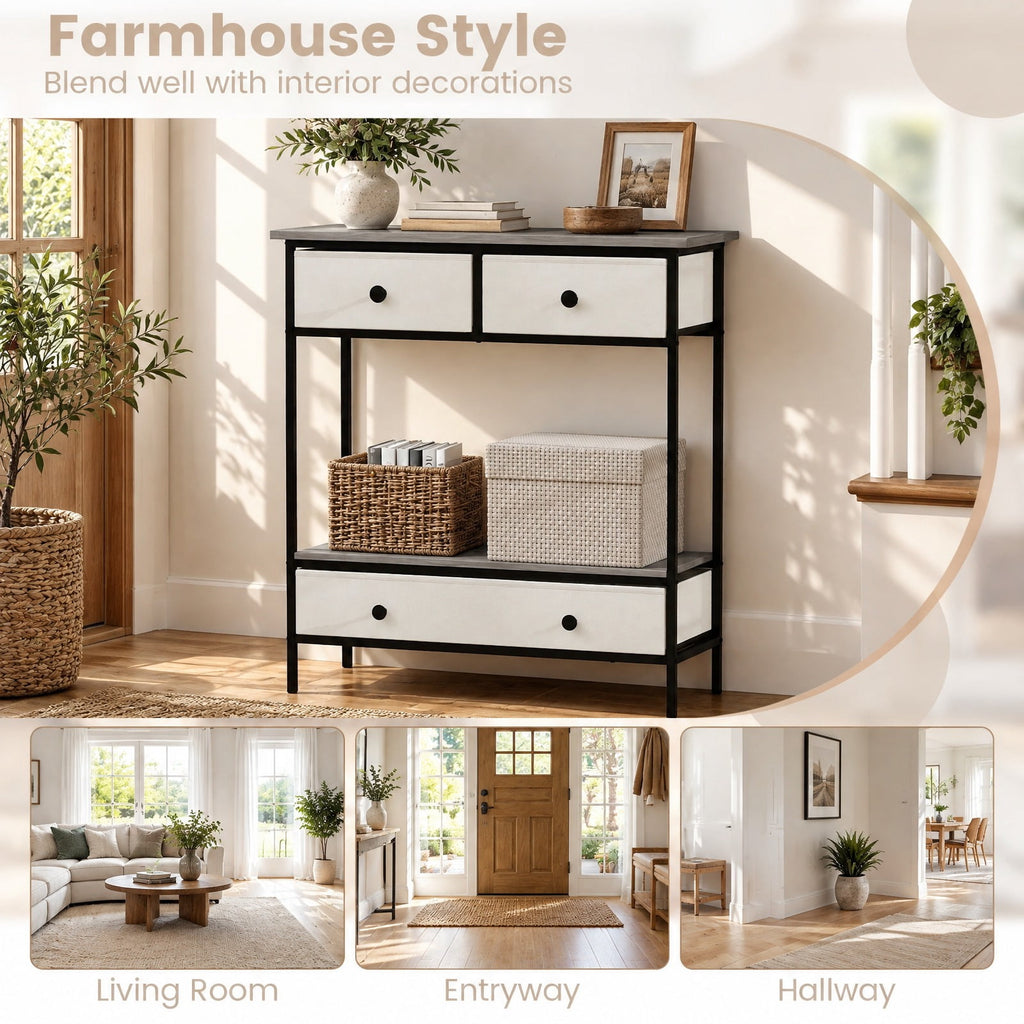 Airfind Farmhouse Console Table with Open Storage Shelf for Hallway, 66 lbs Capacity, Engineered Wood Metal Frame, 32 x 12 x 34 Footprint, Gray