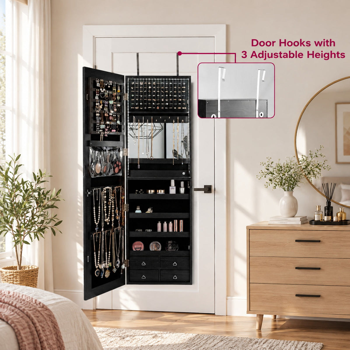 Airfind Multipurpose Storage Cabinet with 4 Drawers, 11 lbs Capacity, MDF Frame, 14.5 Inch x 5 Inch x 47 Inch Footprint, Black