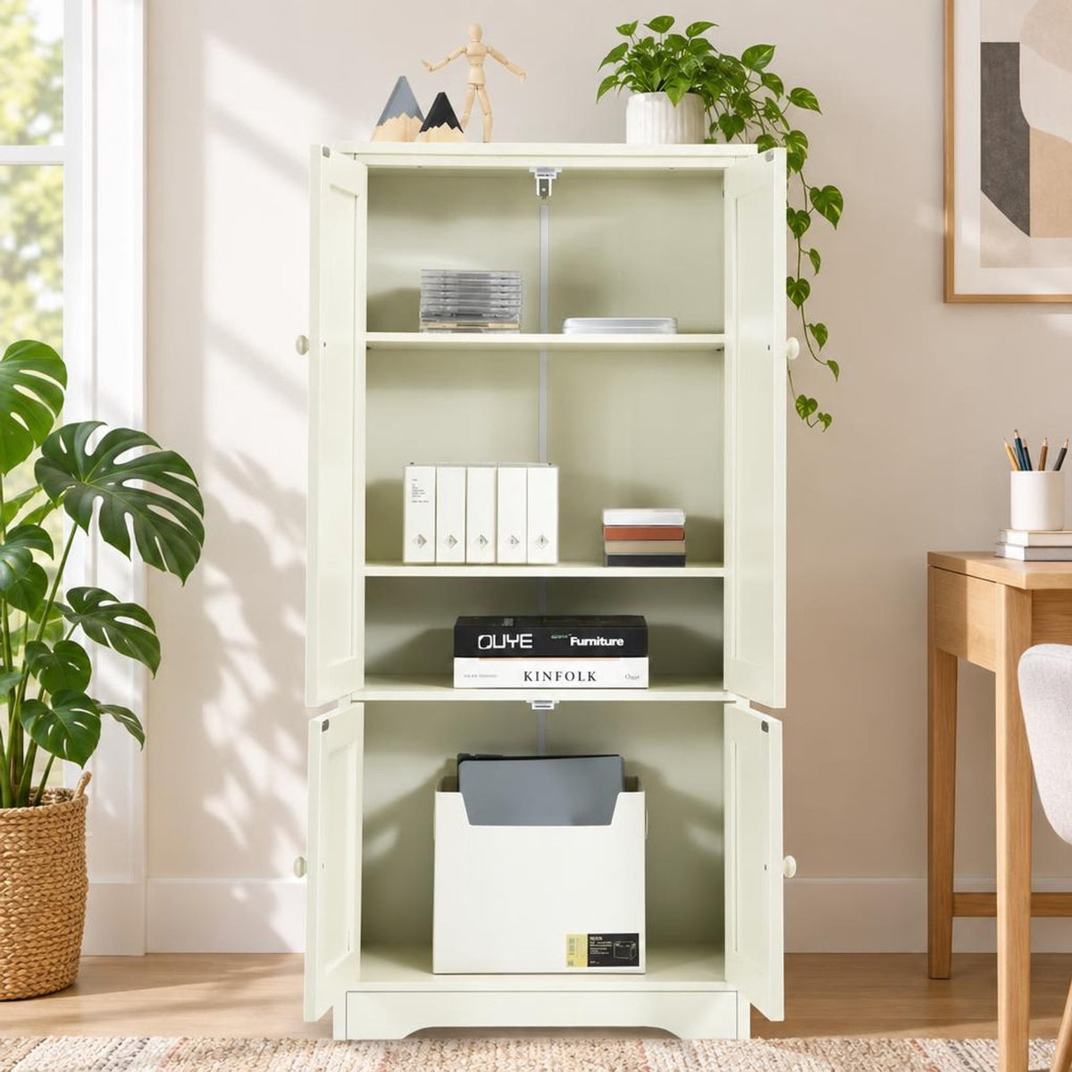 Airfind Accent Storage Cabinet Adjustable Shelves, MDF Frame, 24in x 13in x 49in (L x W x H) Other Footprint, White