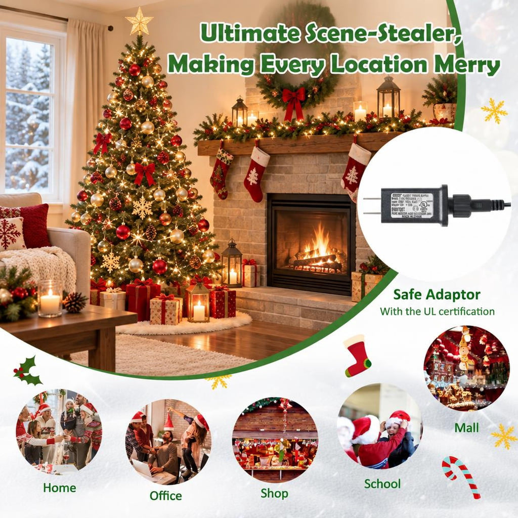 Airfind 5/6/7/8 FT Pre-Lit Christmas Pencil Tree with Colorful Fiber Optics Green-8 ft, PVC Metal Fiber Optics Frame, Green