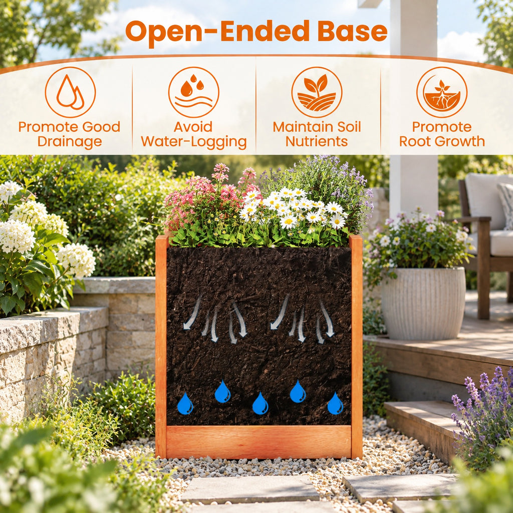 Airfind Outdoor Wooden Raised Garden Bed with Trellis, Solid Wood Frame, 16 x 16 x 48 Planter Footprint, Natural