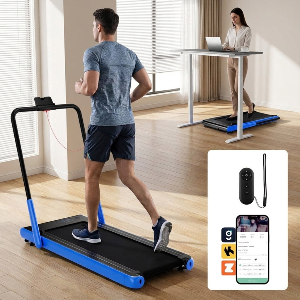 Airfind Under Desk Walking Pad Treadmill for home with ultra slim design and quiet 3HP motor plus remote control and LED screen for walking and running, Navy
