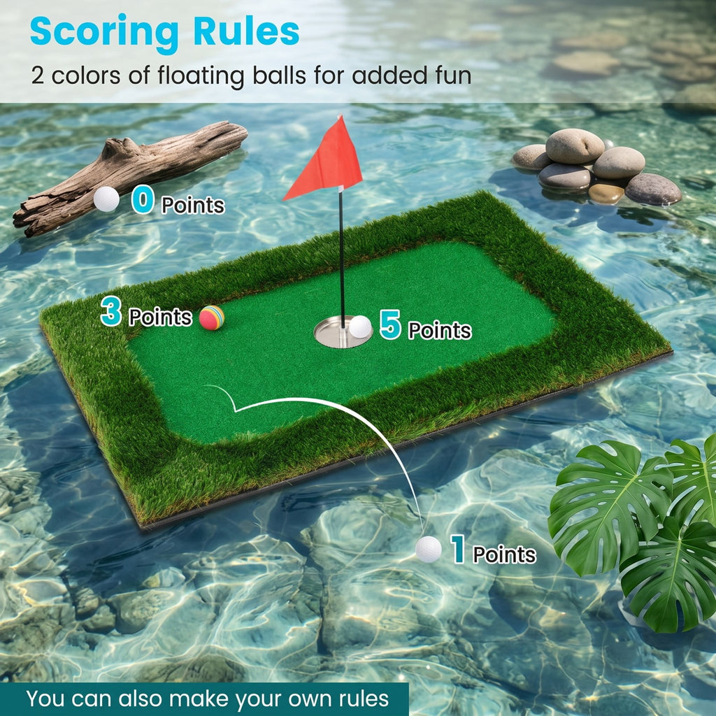 Airfind Floating Golf Green for Pool with 6 Golf Balls, Golf Flag, Hitting Mat and Tee, Waterproof EVA Practice Putting Green for Backyard Pool Party, Green