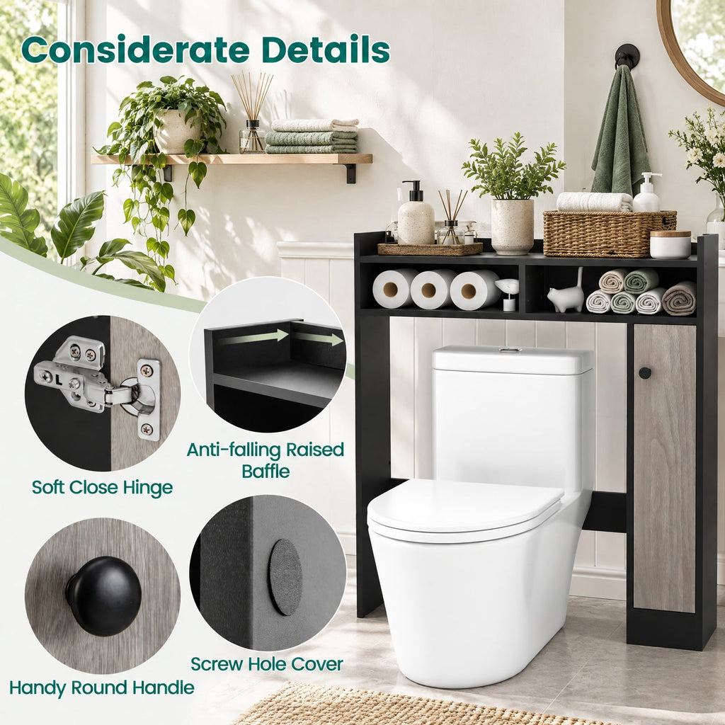 Airfind Bathroom Over the Toilet Floor Storage Organizer with Adjustable Shelves, 100 lbs Capacity, MDF Engineered Wood Frame, Black