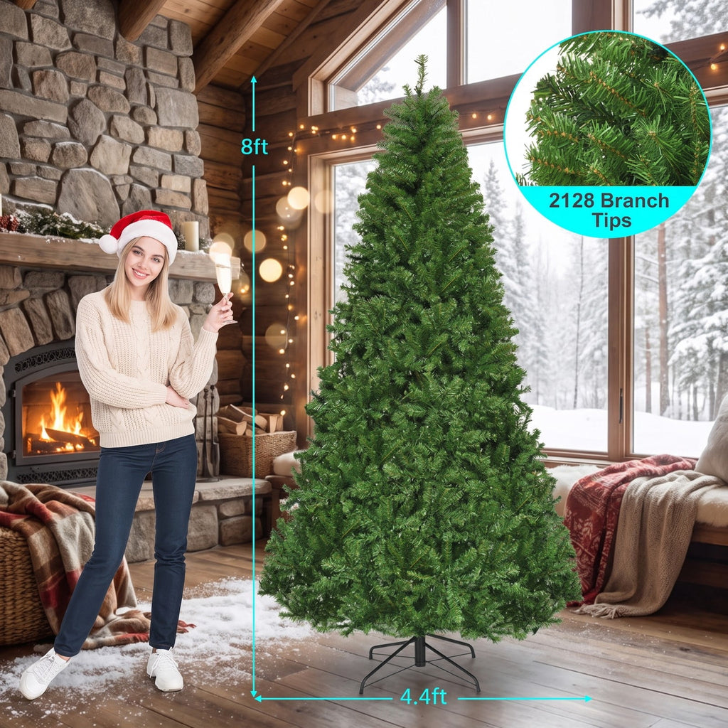 Airfind Artificial Premium Hinged Christmas Tree-8 Feet, PVC Frame, 0.9in x 1.6in x 2in Footprint, Green Adapter: UL-certified