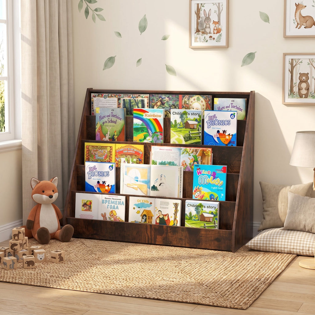 Airfind 5-Tier Kids Bookshelf with Deep Compartments and Stable Baby Book Case, Engineered Wood Frame, for 3+, 36 x 15 x 30 Footprint, Brown