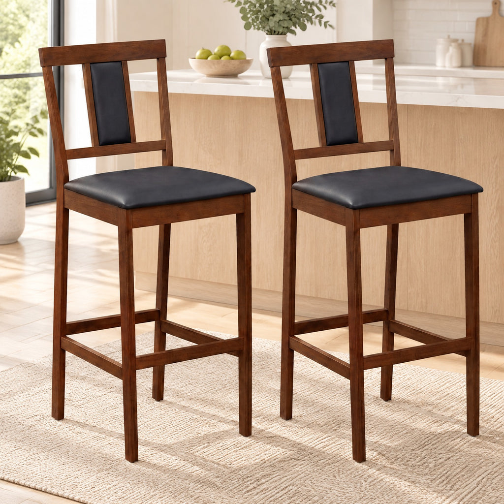 Airfind Set of 2 Upholstered Barstool 29.5 Inch Bar Height with Solid Rubber Wood Frame, 300 lbs Capacity, White