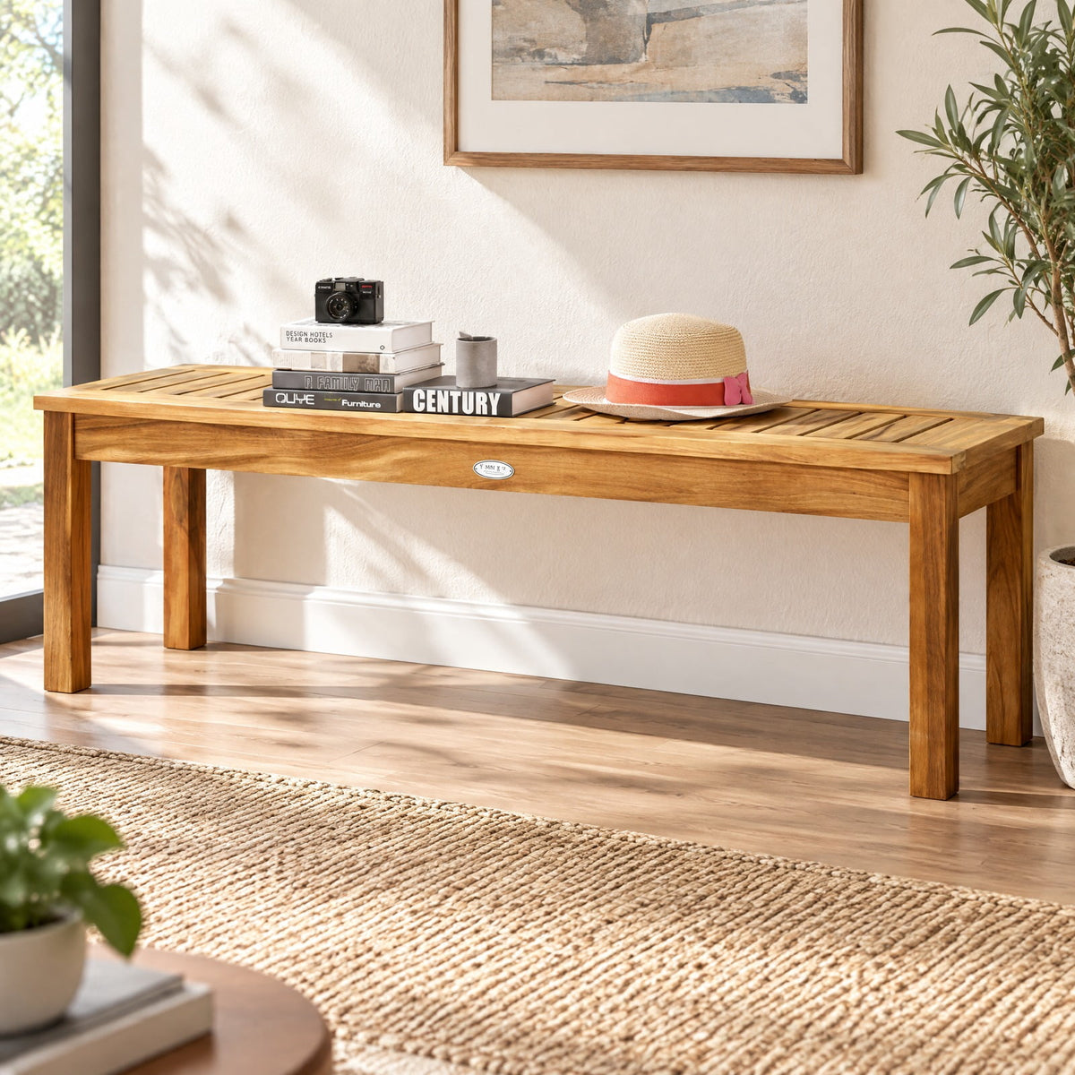Airfind 52 Inch Outdoor Acacia Wood Dining Bench Chair, 700 lbs Capacity, Acacia wood Frame, 52 x 13.5 x 17.5 Footprint, Wood