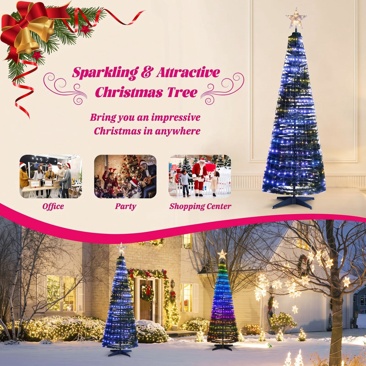 Airfind 6.2 Feet Pop-up Lighted Christmas Tree with 282 RGB LED Lights, PVC PP steel Frame, 2 x 6.2 ft Footprint, Green