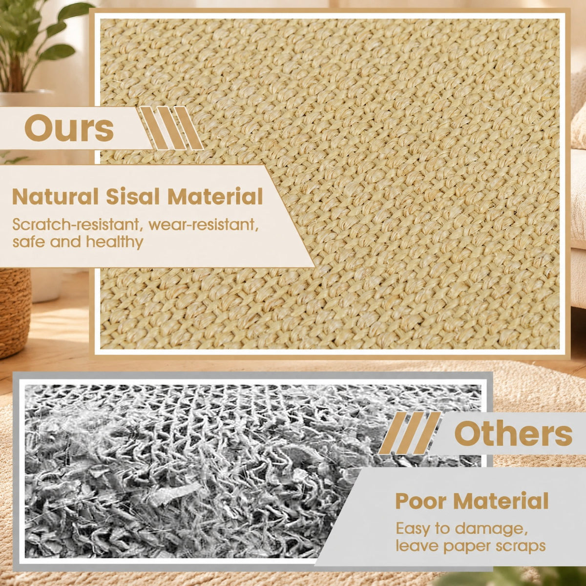 Airfind Cat Scratching Mats Set of 6 with Natural Sisal Surface, Self-Adhesive Tape and Anti-Slip Latex Backing, 16 x 12 Inches, Natural