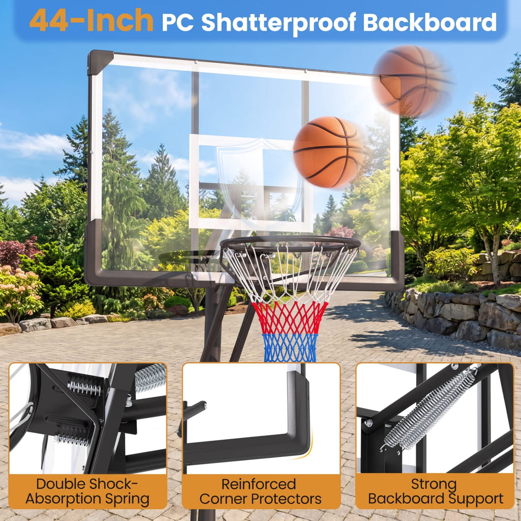 Airfind Outdoor Basketball Goal System with 8 to 10 Foot Hand Crank Adjustable Height Shatterproof Backboard and Rebounder for Backyard, Black
