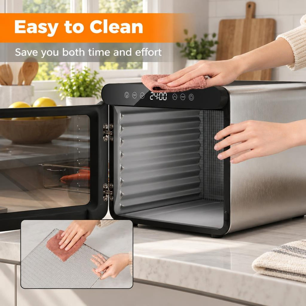 Airfind 7 Stainless Steel Trays Dryer with 1-24H Timer and 30-75℃ Temperature, Stainless Steel Galvanized Metal PP Frame, Silver