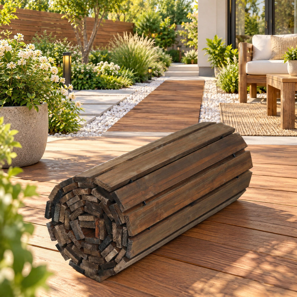 Airfind 12 FT Wood Garden Pathway 22 Inches Wide Outdoor Roll Out Straight Walkway, Cedar Wood Metal Pe, 12 Ft X 22 Inch X 0.6 Inch, Brown