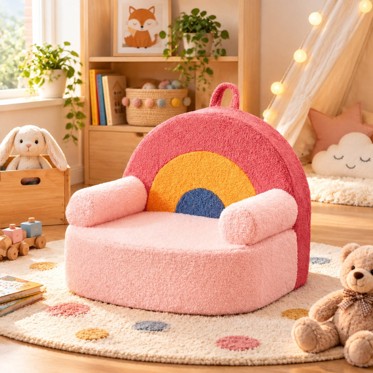 Airfind Kids Sofa Toddler Foam Couch with Soft Fleece Fabric Cover, Teddy Fleece Fabric Frame, for 3+ years old, 21.5in x 17.5in x 17.5in Footprint