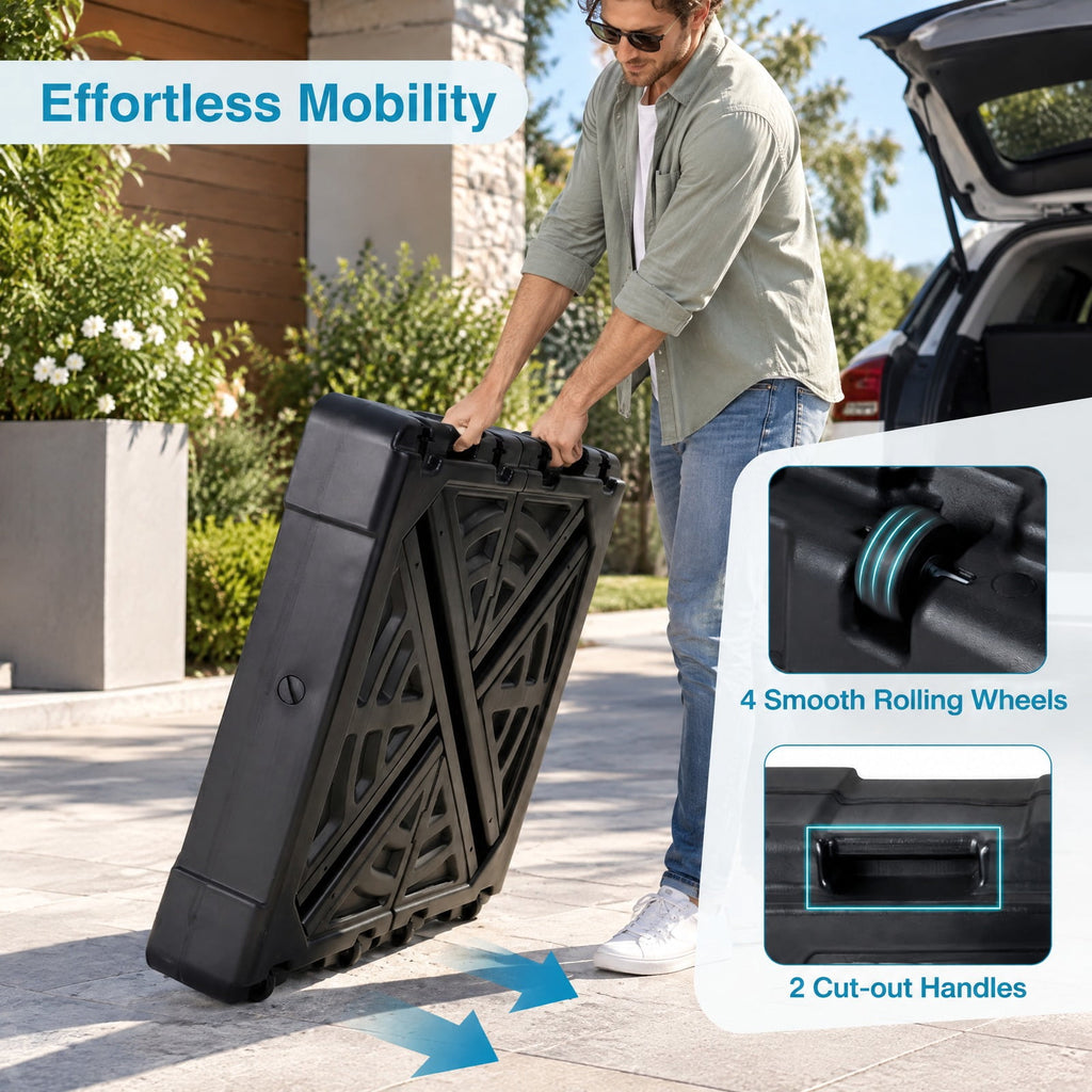 Airfind 34 Inch x 34 Inch Cantilever Patio Umbrella Base with 4 Wheels, HDPE Metal Frame, 34 Inch x 34 Inch x 8 Inch Crossed Base Footprint, Black
