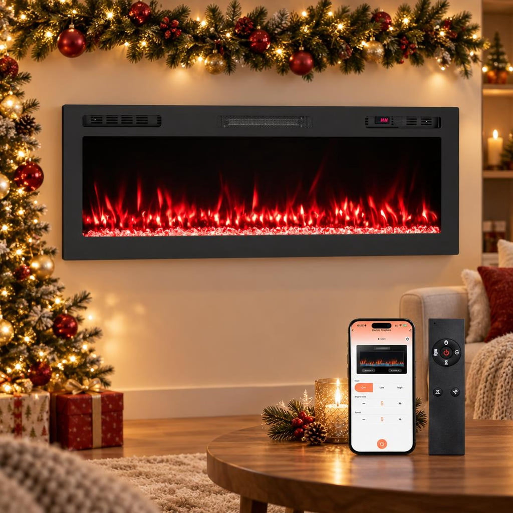 Airfind Smart WiFi Electric Fireplace Wall Mounted and Recessed 750W/1500W Heater-50 Inch, Black, Power Cord 5 ft Net Weight-36in 29.5 lbs